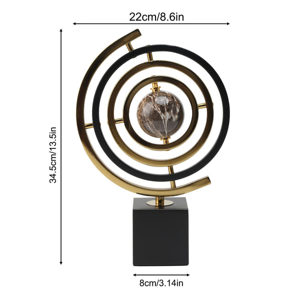 Large Modern Abstract Metal Wall/Tabletop Sculpture - Black & Golden Iron Art Decor with Sturdy Rectangular Stand, Classic Contemporary Design for Home Office Desk, Living Room, Bedroom - No Electricity Needed, Durable Statement Piece for Minimalist & Mod