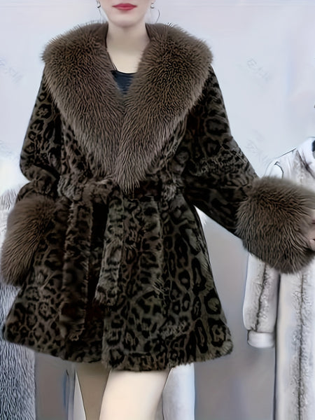 Fashion Imitation Coat Furcollar Lace-up Mid-length Belt Coat Women's Autumn and Winter Design Warm Top