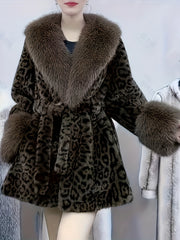 Fashion Imitation Coat Furcollar Lace-up Mid-length Belt Coat Women's Autumn and Winter Design Warm Top