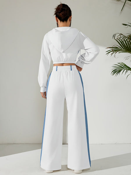 Women'S Suit Featuring a Two-Piece Set with Contrasting Colors, a Short Zip-Up Jacket with Long Sleeves for Spring And Autumn, Paired with Straight-Cut Elegant Casual Pants