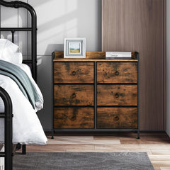 1pc Chest of Drawers, Cabinet with 6 Fabric Drawers, Storage Cabinet Sideboard for Bedroom Living Room Hallway, Metal Frame, Industrial Style