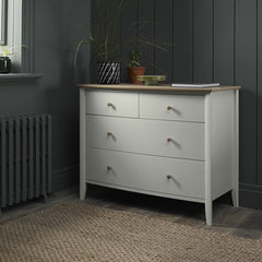Bentley Designs Whitby Scandi Oak & Soft Grey 4 Drawer Chest of Drawers