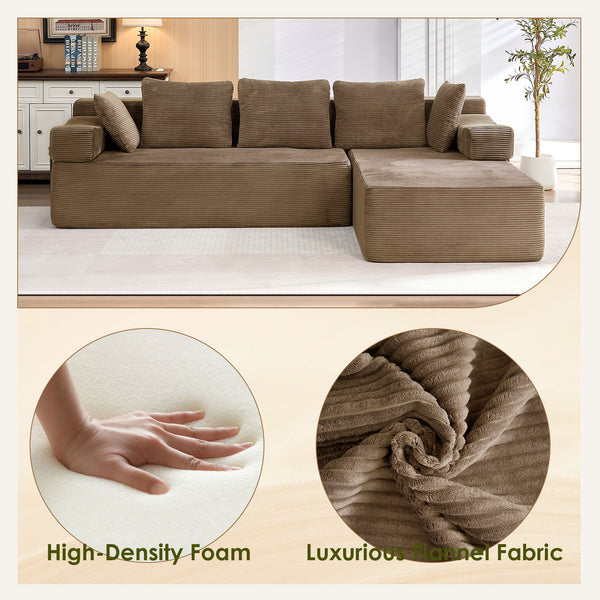 ROXGOX L-Shaped Sectional Sofa with Reversible Chaise, Left or Right Facing Modular Couch, No Assembly Required, Perfect for Small Apartment, Black Borwn Grey