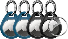 Unbreakcable 360° Protective Case for Airtag, [4-Pack] Airtags Keyring Holder, Scratch-Resistant, Lock Design, Keychain for Airtag, TPU Full Cover Case for Key, Bag, Luggage, Pet Collar (Black & Blue)