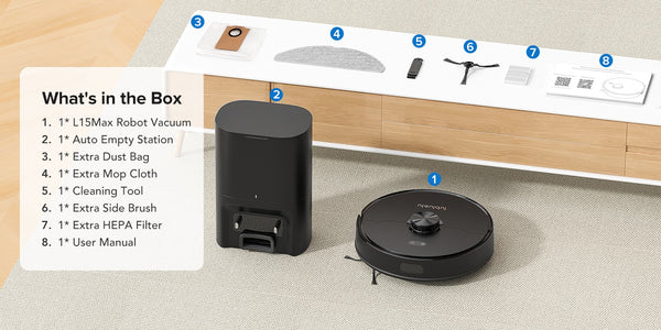 3-in-1 Robot Vacuum and Mop | 6000Pa Strong Suction, 3.0L Dust Bag, 70-Day Self-Emptying, 360° PSD Obstacle Avoidance, Multi-Floor Mapping, WiFi/Alexa/APP Control, L15MAX, Lubluelu Brand