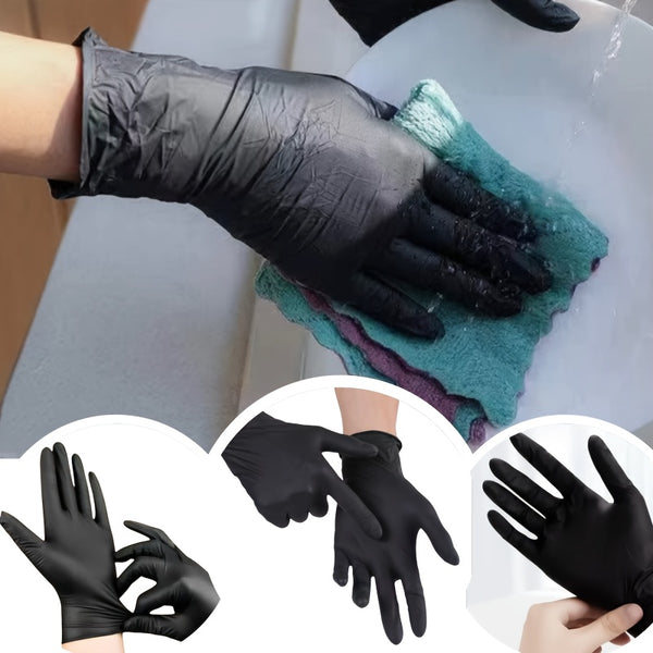 50/102pcs Black Composite Nitrile Gloves - Disposable Cleaning Gloves, Suitable for Kitchen, Dishwashing, Home Cleaning, Handheld, Latex Free, Suitable for Indoor and Outdoor Use, Kitchen Cleaning Gloves