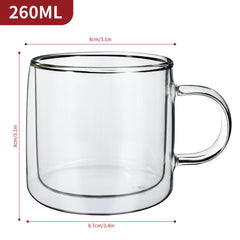 Vinsani Double Walled Coffee Drink Glasses Tea Cup Mug Heat Cold Resistant Aesthetic Clear Borosilicate Glass with Handle Cappuccino Latte Tea Dessert Hot and Cold Drinks