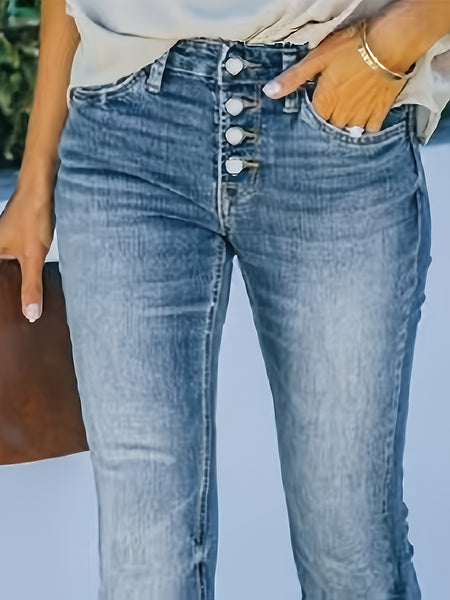 2025 New Women'S High-Stretch Flared Pants, Mid-Rise Fitted, Solid Hue, Suitable for All Seasons (55%, 43%, 2% Elastic Fiber), Button Closure, Pockets, Urban Style, Long - Out