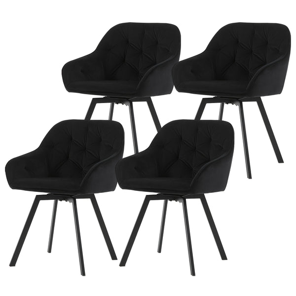 Set Of 2/Set Of 4 Swivel Dining Chairs | Upholstered with Velvet, Arms, Backrest, Metal Legs, Carbon Steel Frame, Memory Foam Filling, Grey, Contemporary Style, Rotatable, No Wheels
