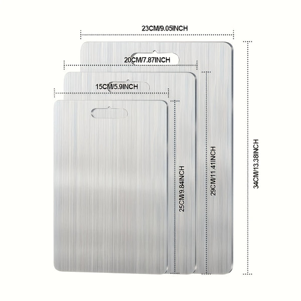 Set of 3 Stainless Steel Cutting Boards for The Kitchen, Easy to Maintain, Available in Three Sizes, Ideal for Chopping Various Vegetables
