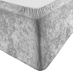 Elegant Silver Grey Crushed Velvet Wrap Around Bed Skirt - 40CM Extra Deep Bedbase Cover for Bedroom Guest Room with Adjustable All Around Elastic for Easy Fit - Soft, Breathable, and Dust-Repelling