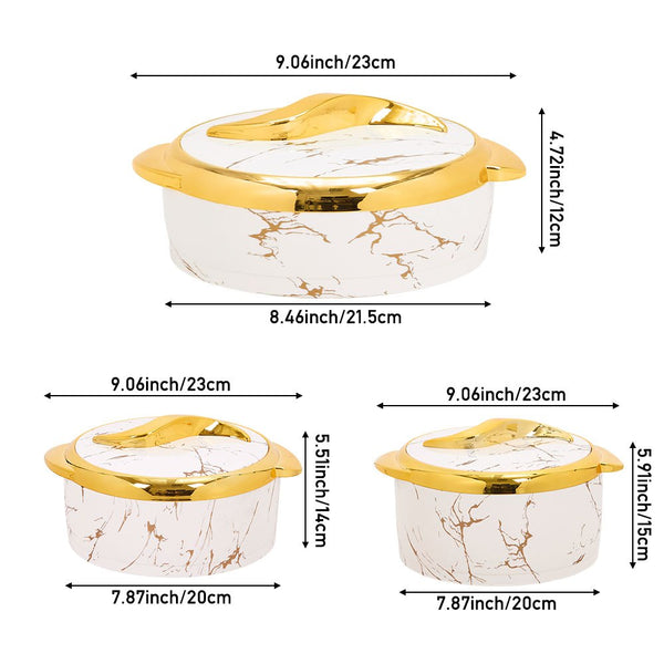 Kitchen Stainless Steel Food Storage Containers 3-Piece Set, Meal Prep Containers with Handles, Marble Pattern, Serving Bowl Set with Lid, White/Black
