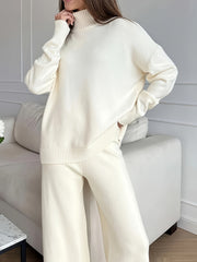 Autumn And Winter Casual Sweater Coat with High Collar, Women'S Two-Piece Set