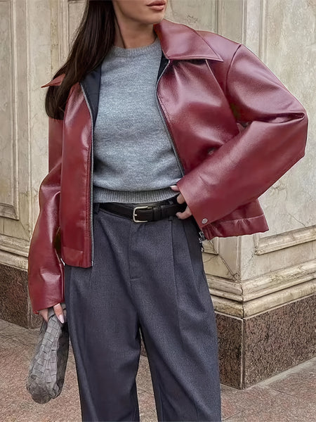 Fashionable Casual Vintage Motorcycle Women's PU Jacket