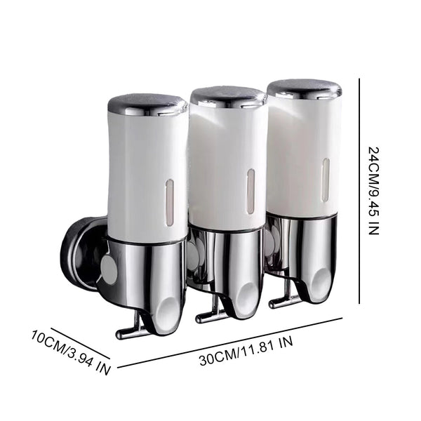 Household Three-Head Wall-Mounted Soap Dispenser Manual Press Shampoo Shower Gel Bathroom Liquid Soap Storage Box White