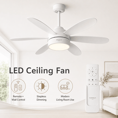 Modern LED Ceiling Fan Light with Remote 5 Blades Dimmable Quiet Fan for Bedroom
