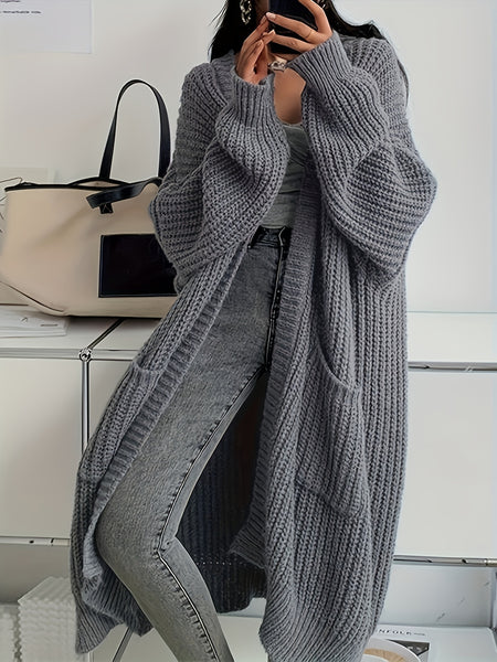 Women's Elegant Casual Solid Color Cardigan - Medium-Length Open Front Blouse with Long Sleeves, Machine Washable Swe Coat for Fall/Winter Daily Wear & for travel, Layering Piece under Jackets or Dresses
