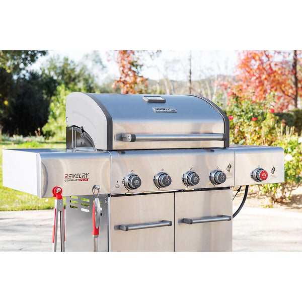 Nexgrill Revelry 4 Burner Stainless Steel Gas BBQ + Gourmet Plus Griddle + Cover