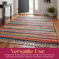 Chindi Rug Rug 100% Recycled Materials Striped Multi Coloured Bold Bright Boho Mats, Area Rugs, Runners, Carpets