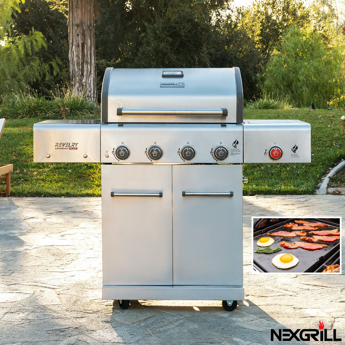 Nexgrill Revelry 4 Burner Stainless Steel Gas BBQ + Gourmet Plus Griddle + Cover