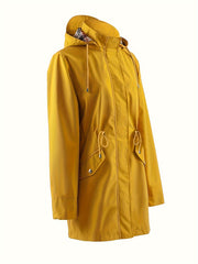 Drawstring Waist Hooded Zip Up Coat, Casual Long Sleeve Coat for Fall & Winter, Women's Clothing