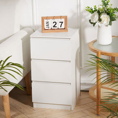 Wooden Slim Bedside Table Narrow Nightstand Side Table with 3 Drawers Storage, Tall Telephone Bedside Cabinets Sofa Side End Tables for Bedroom Small Spaces Living Room, Accent Furniture, White Coffee Tea Table, 32x30x59cm