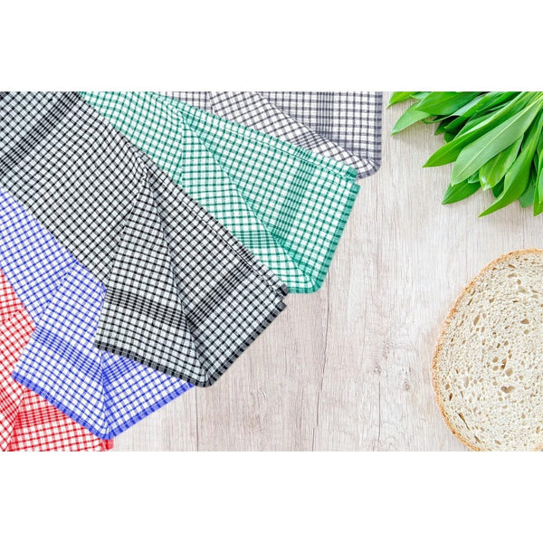 Checked Tea Towels Dish Cloths Pack of 5 Cotton Towels Quick Dry Large Size 50x75cm