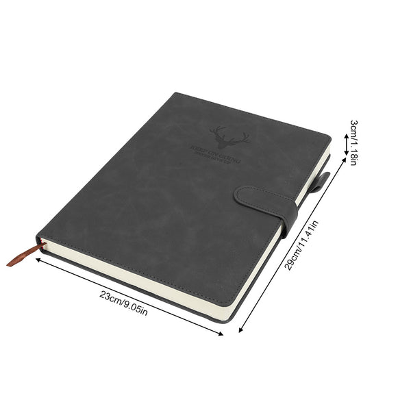 A4 Notebook with Magnetic Snap Closure, 400 Page Thick Lined Notepad in Soft Leather, Durable Business & Office Diary for Work Meetings, Professional Record Book