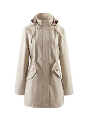 Drawstring Waist Hooded Zip Up Coat, Casual Long Sleeve Coat for Fall & Winter, Women's Clothing