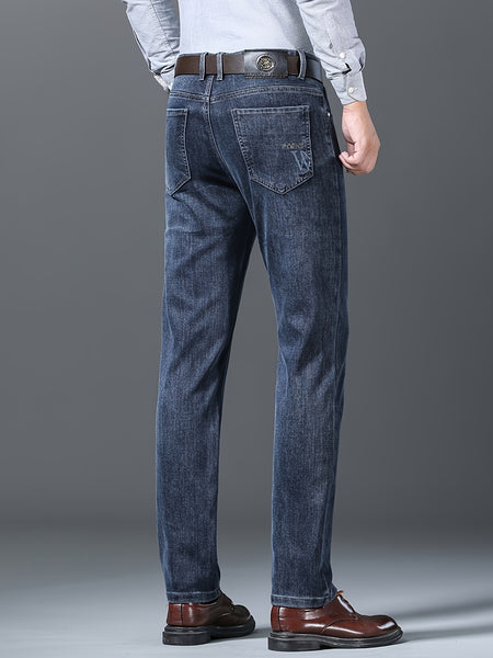 2026 New Men's Jeans, Business Slim Fit Straight-Leg Stretch Denim Pants, Washed Casual Long Trousers for Men