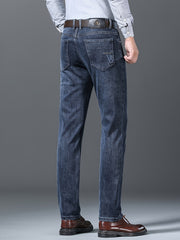 2026 New Men's Jeans, Business Slim Fit Straight-Leg Stretch Denim Pants, Washed Casual Long Trousers for Men