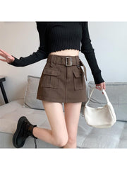 Women's High Waist Cargo Skort with Belt & Built-In Shorts - -Line Mini Skirt, Belted Waistband, Machine Washable Short Length Suitable for,, Casual Attire - Casual Streetwear Outfits