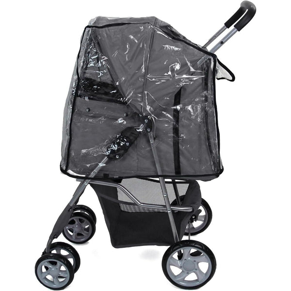 Foldable Pet Stroller With Rain Cover, Portable Foldable Outdoor Walking Cart with Large Space, Hand-Pull Design, Durable Oxford Fabric, Ergonomic Handle & Ventilation Mesh, Lightweight & Sturdy Frame For Small To Medium Dogs - Outdoor Pet Carrier, Modern