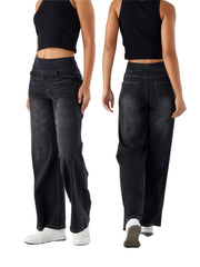 Women'S High-Waist Stretch Denim Wide-Leg Pants with Multiple Pockets, Distressed Vintage Casual Denim Long Pants