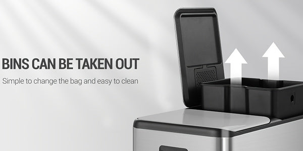 Kitchen Bin, (2 X 30L) 60L Recycling Bins, Pedal Bin with Lid, Stainless Steel Kitchen Bins Recycling And Waste, Silent Slow-Down Closing Lid, with 15 Exclusive Trash Bags, Silvery