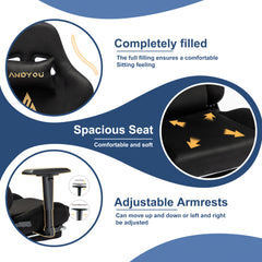 ANDYOU Gaming Chair, Comfortable Office Chair, Premium Fabric Soft As Faux Fur. Ergonomic PC Chair, Adjustable Swivel Work Chairs with Footrest