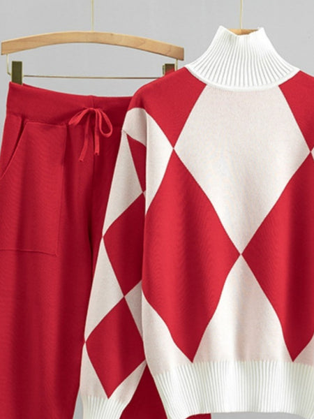 Women's New Autumn/ Winter Casual Check Pattern Sweater Set - Style Trendy Two-Piece Outfit, Perfect for Spring/ Autumu/ Winter