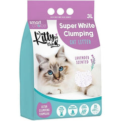 Scented Cat Litter White Clumping 3L Lavender Strong Odor Control Fast Absorbing Low Dust Easy Scoop Cat Tray Litter.