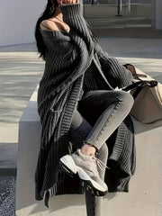 Women's Elegant Casual Solid Color Cardigan - Medium-Length Open Front Blouse with Long Sleeves, Machine Washable Swe Coat for Fall/Winter Daily Wear & for travel, Layering Piece under Jackets or Dresses