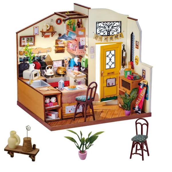 Robotime Rolife Cozy Kitchen 3D Wooden Puzzle DIY Miniature House Kit Gift for Kids DG159