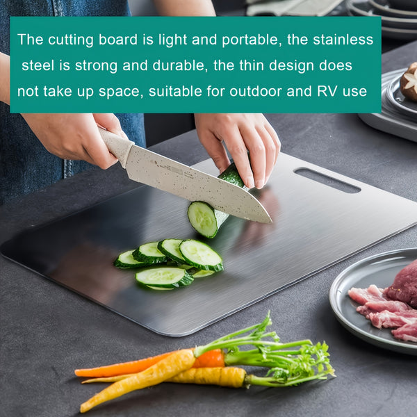 Three Durable Stainless Steel Plates That Are Easy to Care For, Ideal for Slicing Fruits, Vegetables, Meat, And Bread. They Come with Safe Cutting Boards And Are Easy to Clean, Making Them Versatile Kitchen Tools for Meal Preparation