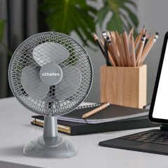 Schallen Grey Mini Table Fan Office Desk Home 6 Inch Small Electric Desk Fan Portable Air Cooling Fan Quiet Mini Desktop Fan with Tilt Function Worktop Office Home Bedroom PC Cooling Fan Compact Lightweight Air Circulator UK Plug Grey Black or White Porta