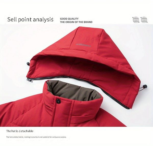 2024 Winter New Arrival Men's Outdoor Casual Padded Storm Jacket with Detachable Hood, Thickened Warm Fashionable Men's Outerwear