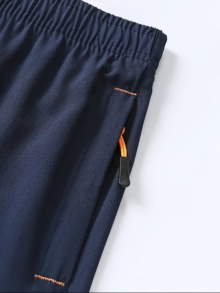 5pcs Men'S Outdoor Sports Quick-Dry Shorts, Breathable Comfort Spandex Blend with Zipper Pockets And Drawstring, Featuring Silvery Reflective Strips, Elastic Waistband, Suitable for Climbing, Tennis, Running, And Outdoor Activities