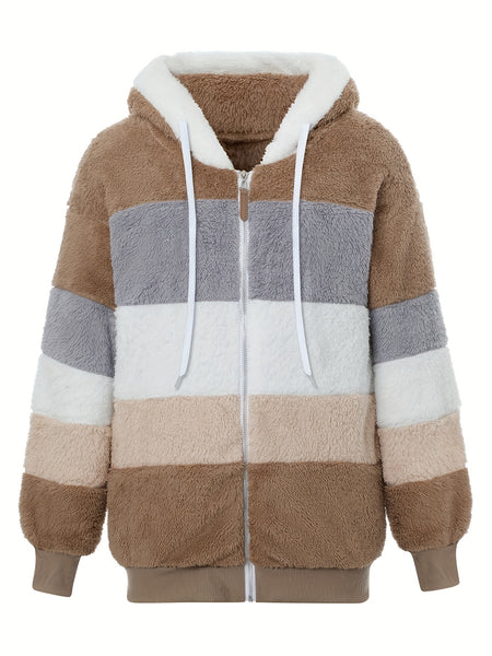Women'S Faux Fur Shearling Fleece Jacket - Full-Zip Hooded Coat with Full-Length Zipper, Plush Fleece Lining, Purple & Winter Jacket for Cold Weather
