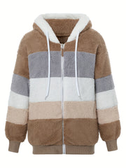 Women'S Faux Fur Shearling Fleece Jacket - Full-Zip Hooded Coat with Full-Length Zipper, Plush Fleece Lining, Purple & Winter Jacket for Cold Weather