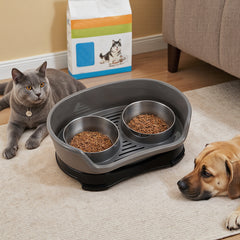 Raised Dog Bowls for Cats and Dogs, Elevated Dog Cat Food and Water Bowls Stands Feeder Dishes with 2 Stainless Steel Bowls, 2 Colours Available