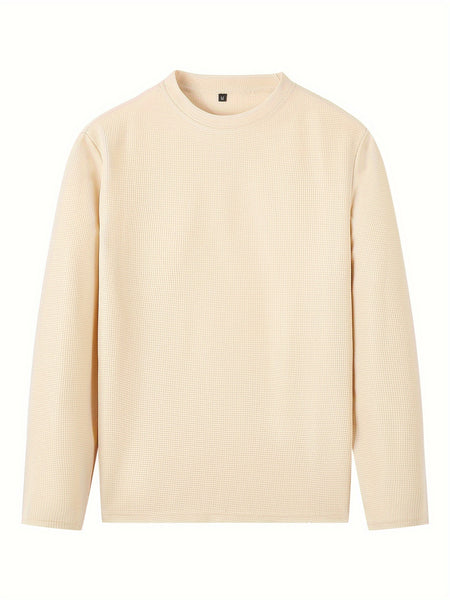 Men'S 2pcs Solid Color Waffle Casual Set, Long-Sleeved Round Neck Pullover Sweatshirt And Solid Color Drawstring Pants, Chic And Comfortable Casual Set, Suitable for Men'S Daily Casual Wear, Vacation Wear, Spring And Autumn Men'S Clothing