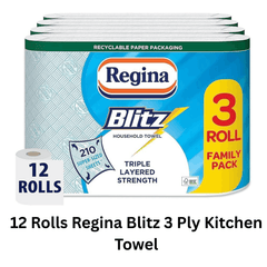 Regina Blitz 12 Rolls Strong Absorbent Luxury Kitchen Cleaning White Paper Towel