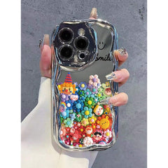 A Soft Protective Phone Case for Iphone 16/15/12/13/14 Featuring a Smiling Face Cartoon Design with an Electroplated Cream Pattern, Ideal for Women. It Is Shock-Proof, Stylish, And Thick.